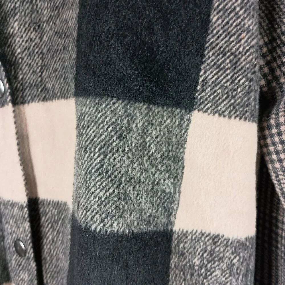 Steve Madden Sophia Plaid Shacket Womens S Black Beige Grunge 90s Shirt Jacket